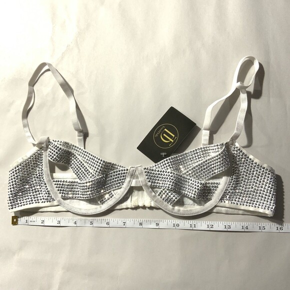 Banjul Rhinestone Embellished Swim Top White Zip Back  L - Picture 10 of 12